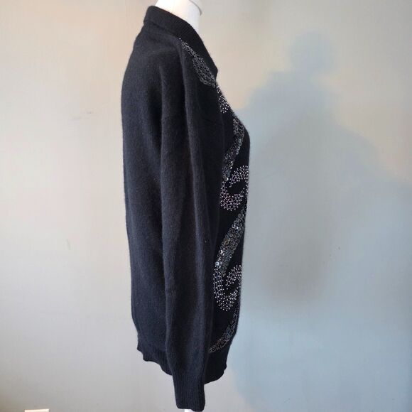 Vintage 80s Angora Wool Sweater. Small. Dark Romance Goth Glam Sequins Black - Picture 2 of 10